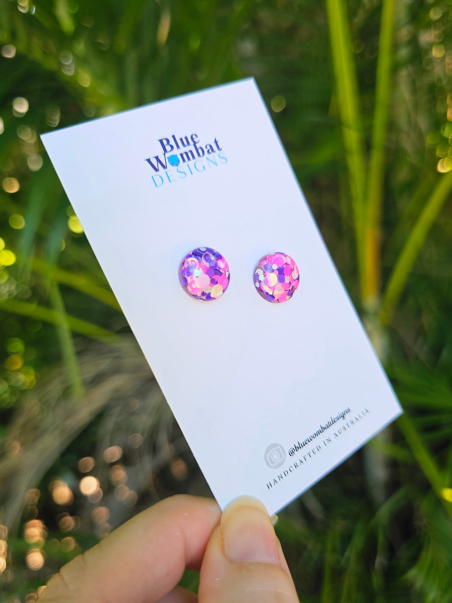 Pink Purple Spotty Glitter Resin Domed Studs 12mm