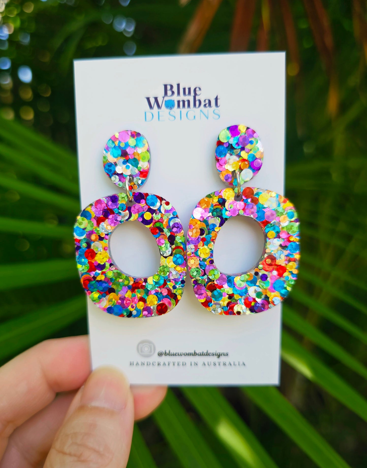 Rainbow Glitter Resin Organic Shape Dangle Earrings