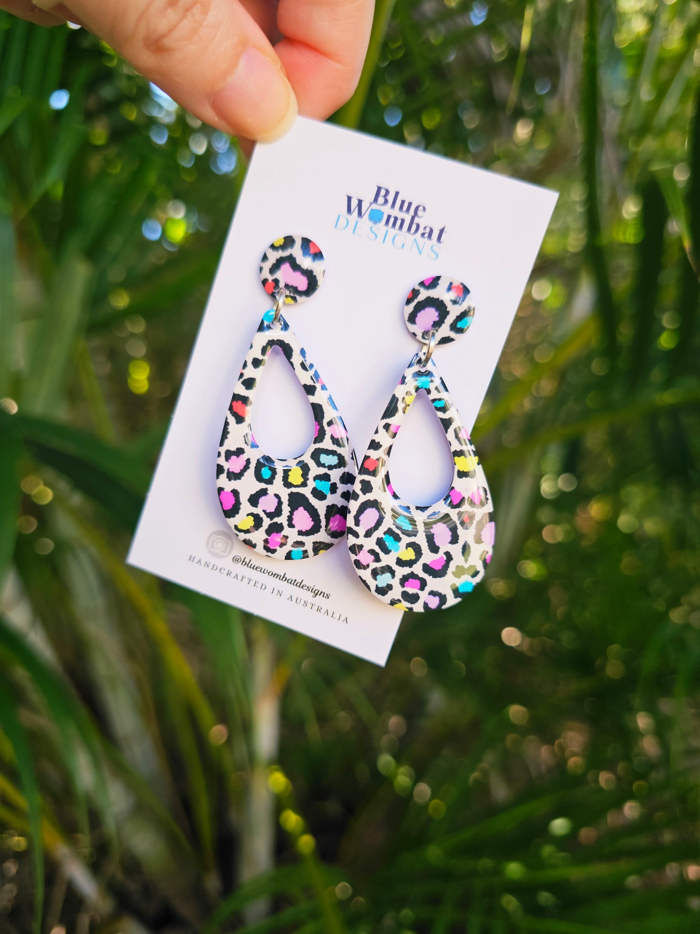 Colourful Leopard Print Resin Yupo Paper Dangle Earrings