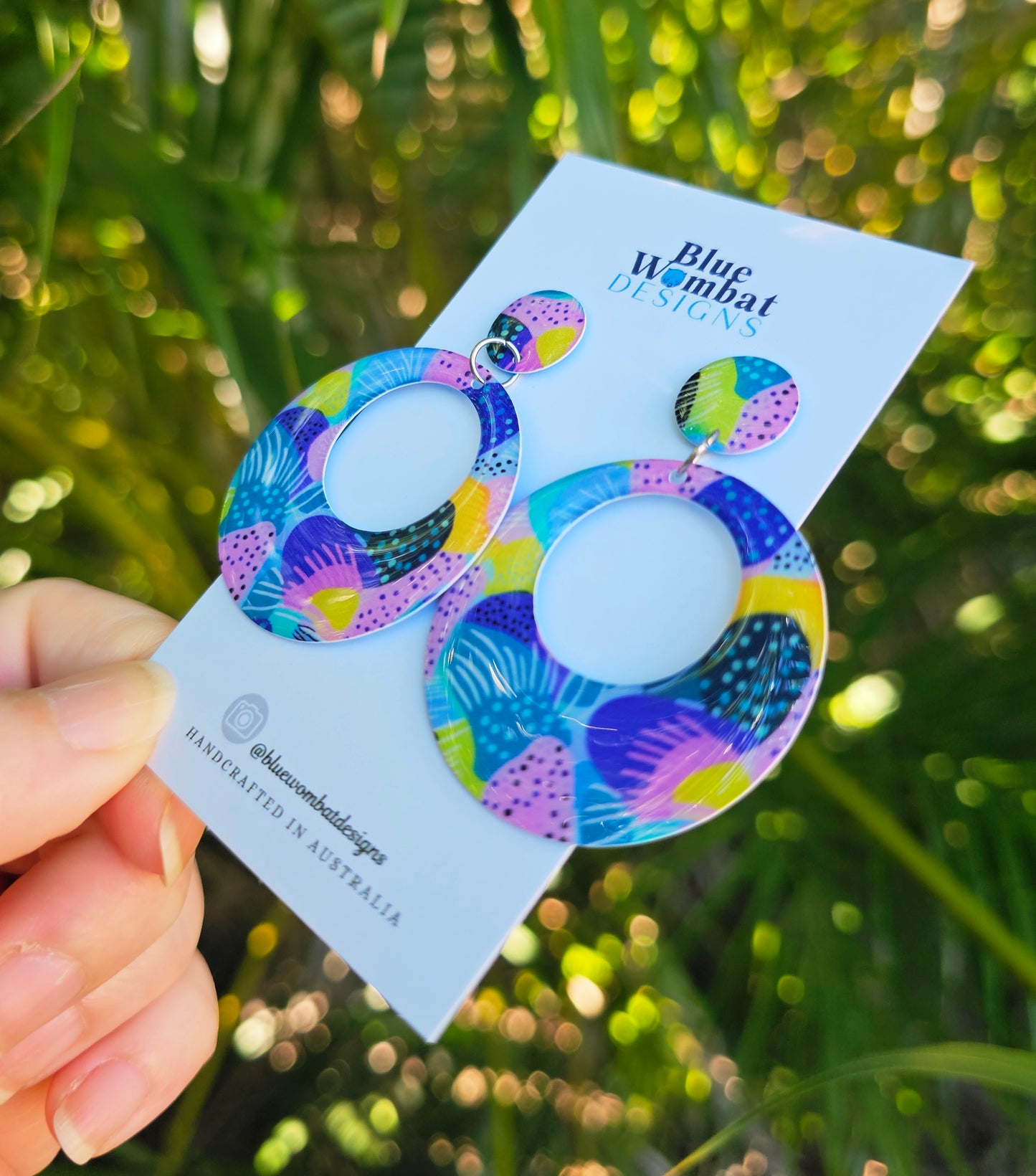 Round Hoop Resin Yupo Paper Dangle Earrings