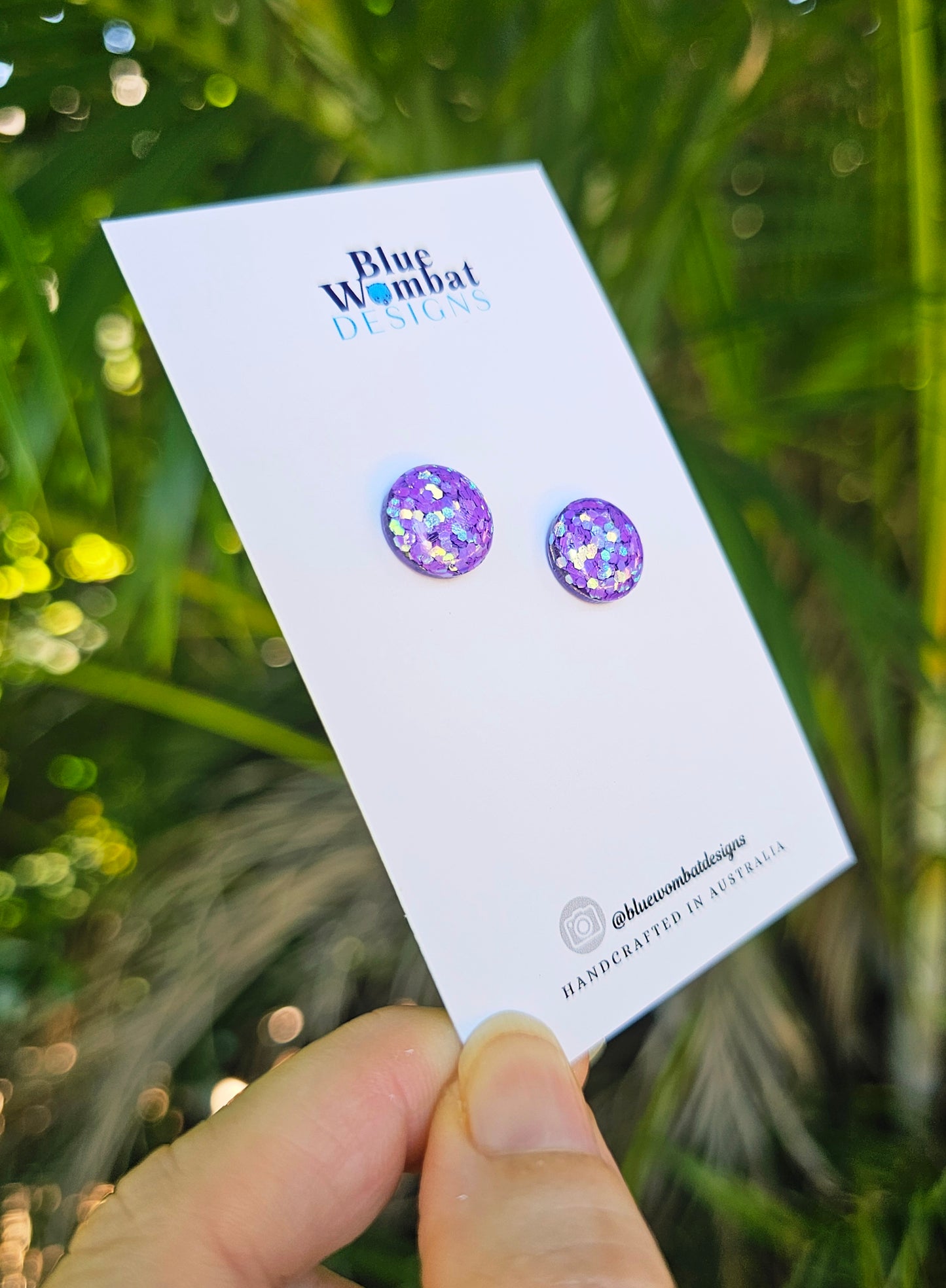 Purple Sparkle Glitter Resin Domed Studs 12mm