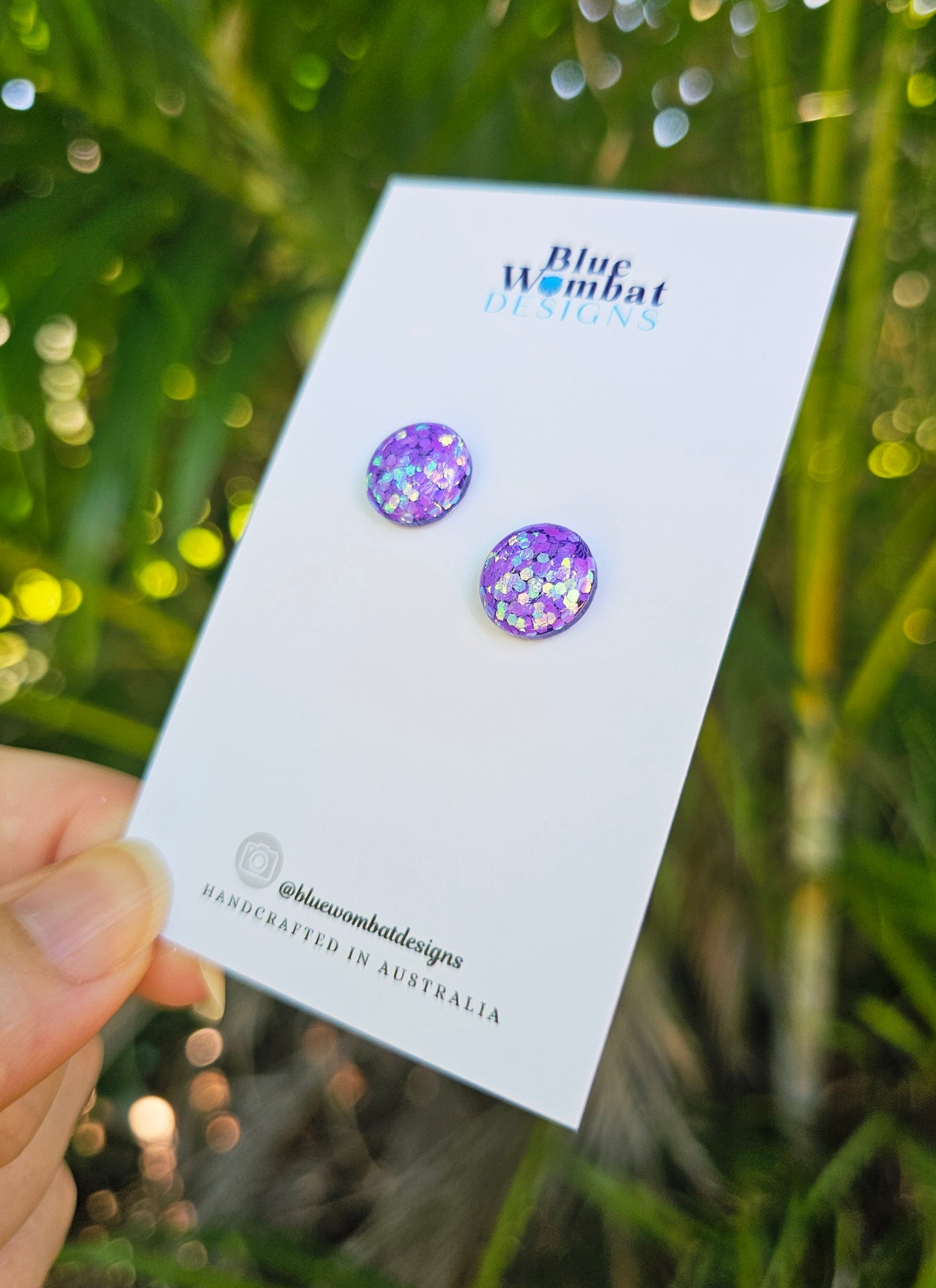 Purple Sparkle Glitter Resin Domed Studs 12mm