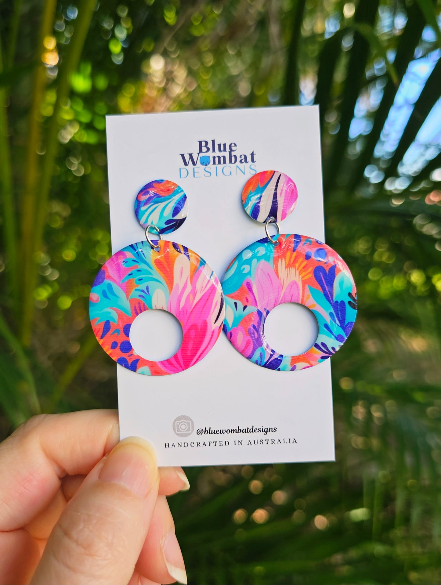 Round Colourful Resin Yupo Paper Dangle Earrings