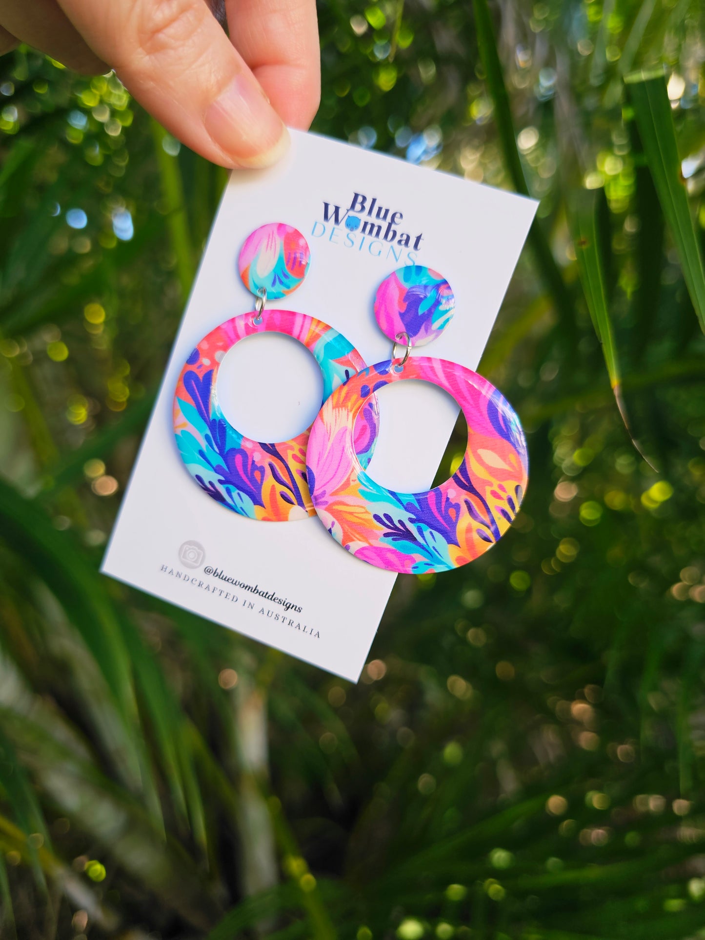 Colourful Round Hoop Resin Yupo Paper Dangle Earrings