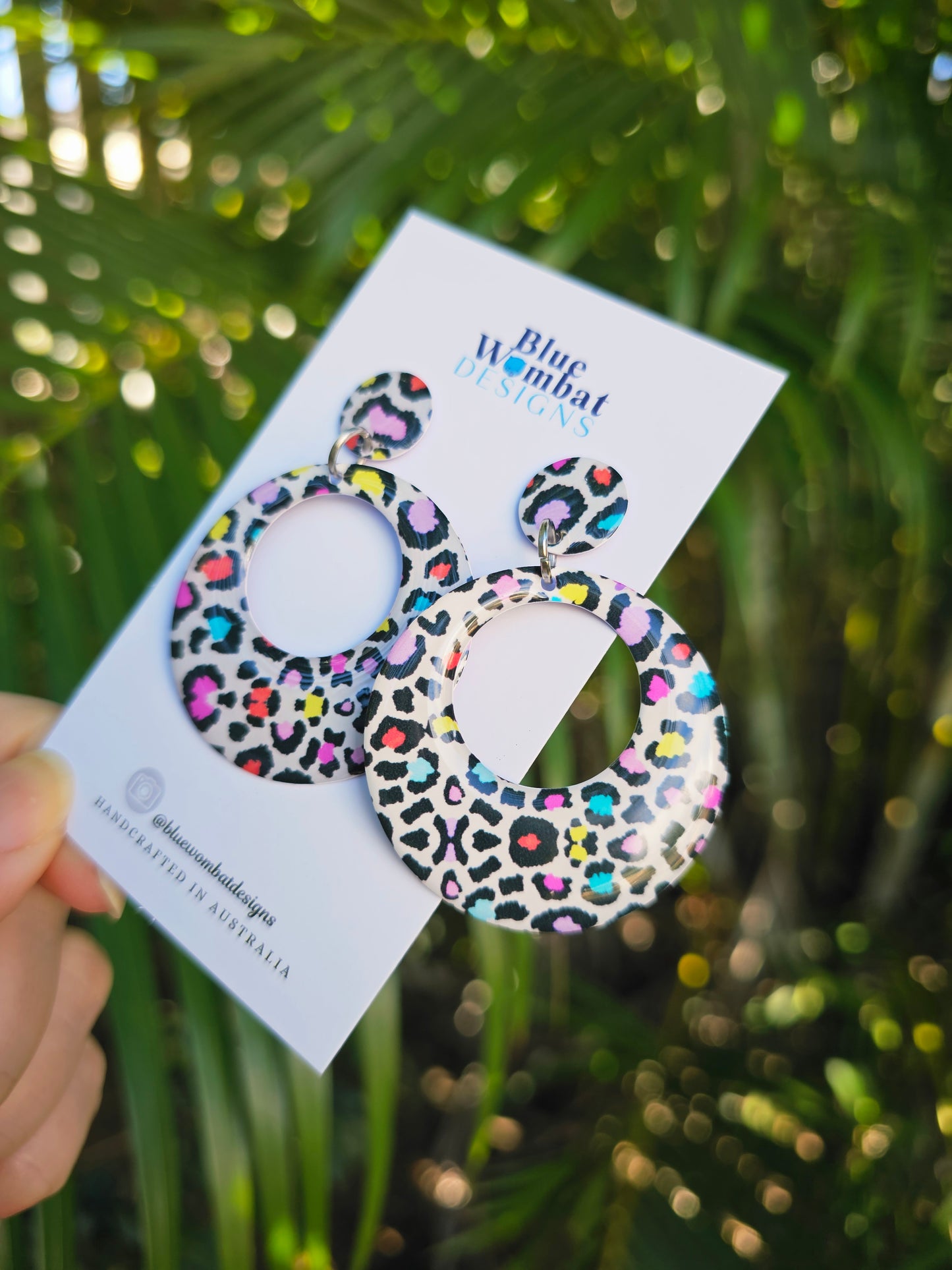 Round Hoop Resin Leopard Print Yupo Paper Dangle Earrings