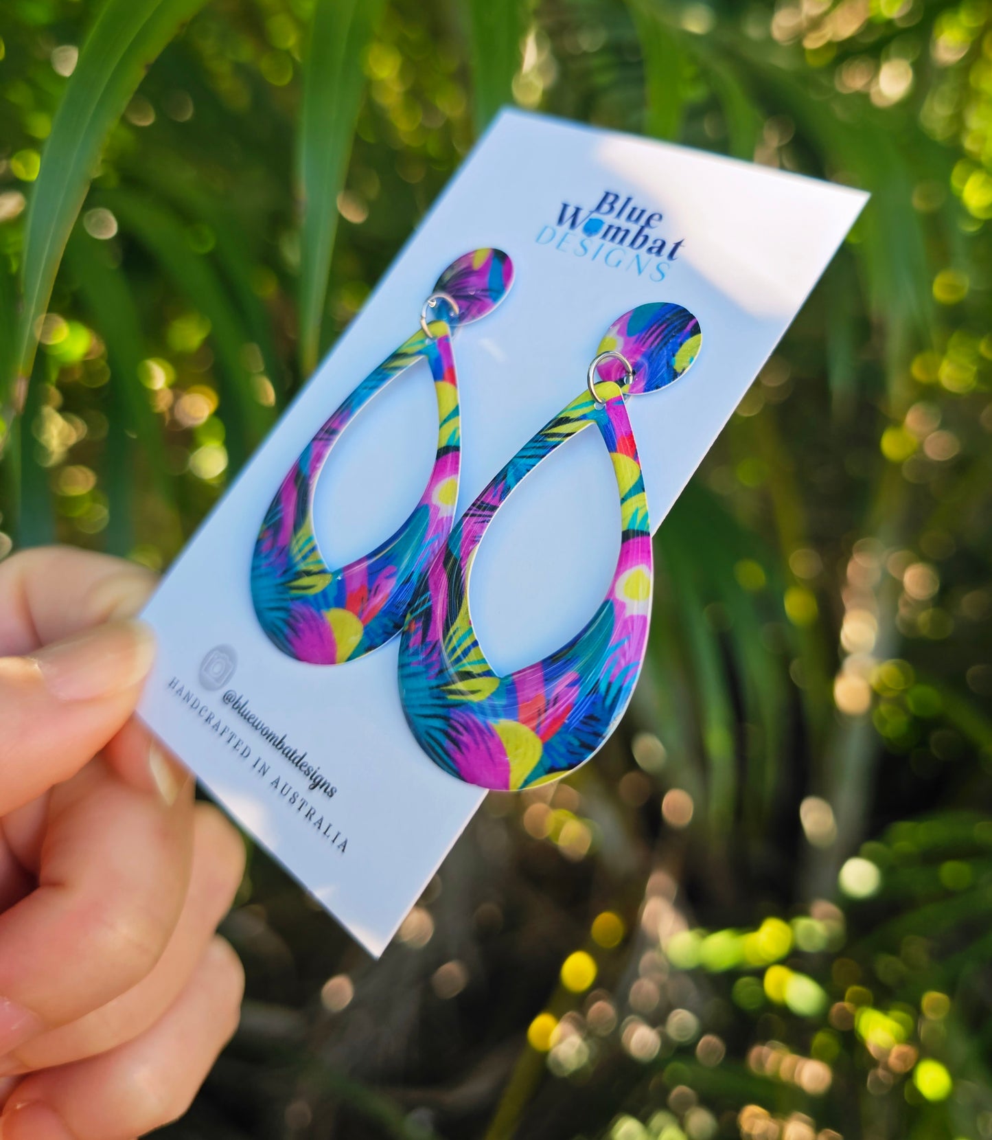 Floral Hoop Resin Yupo Paper Dangle Earrings