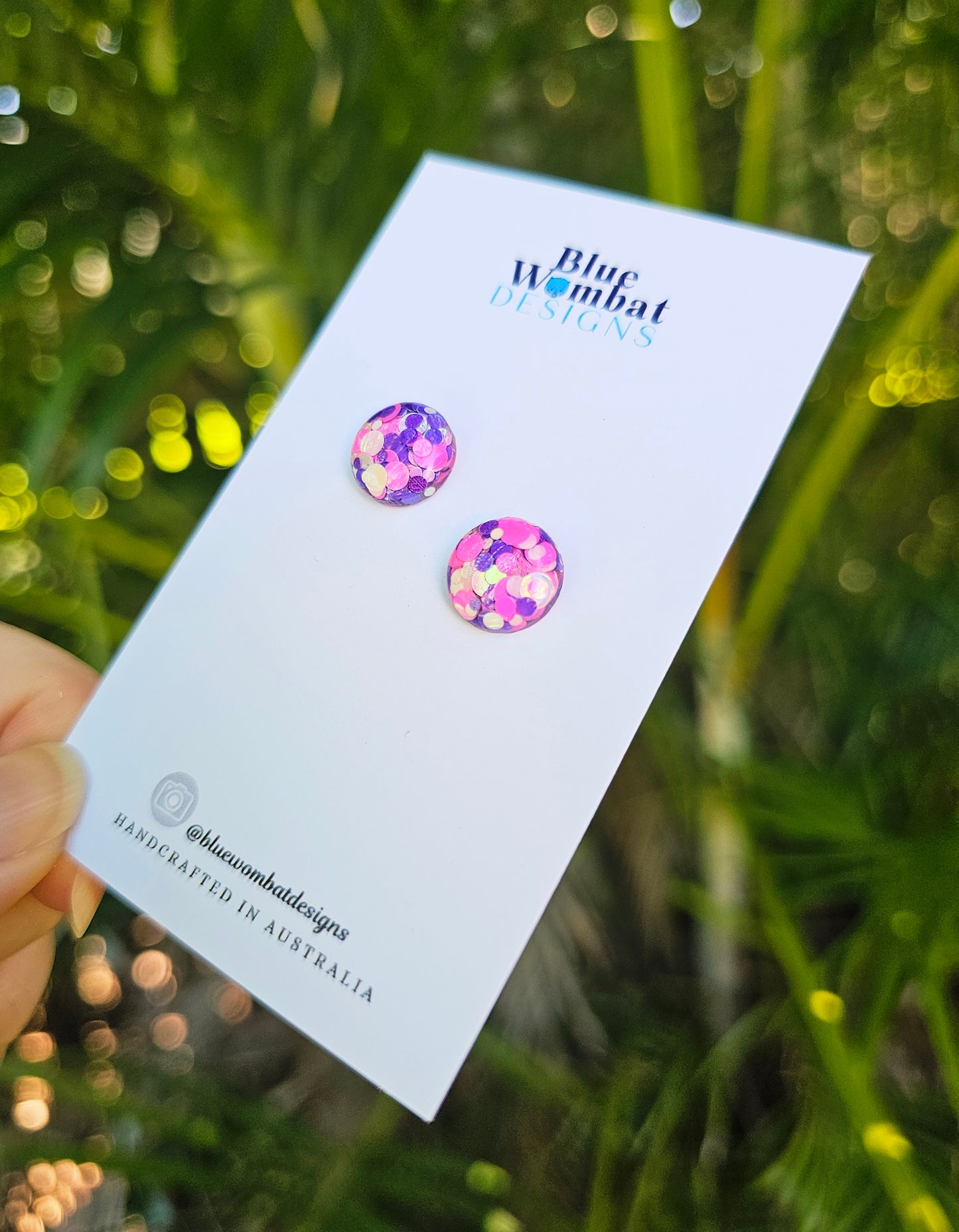 Pink Purple Spotty Glitter Resin Domed Studs 12mm