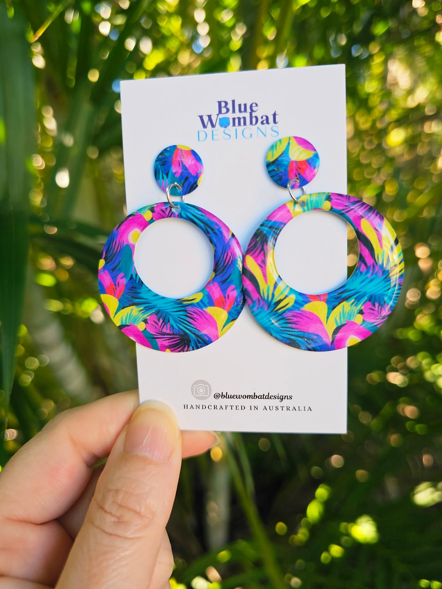 Round Hoop Resin Yupo Paper Dangle Earrings