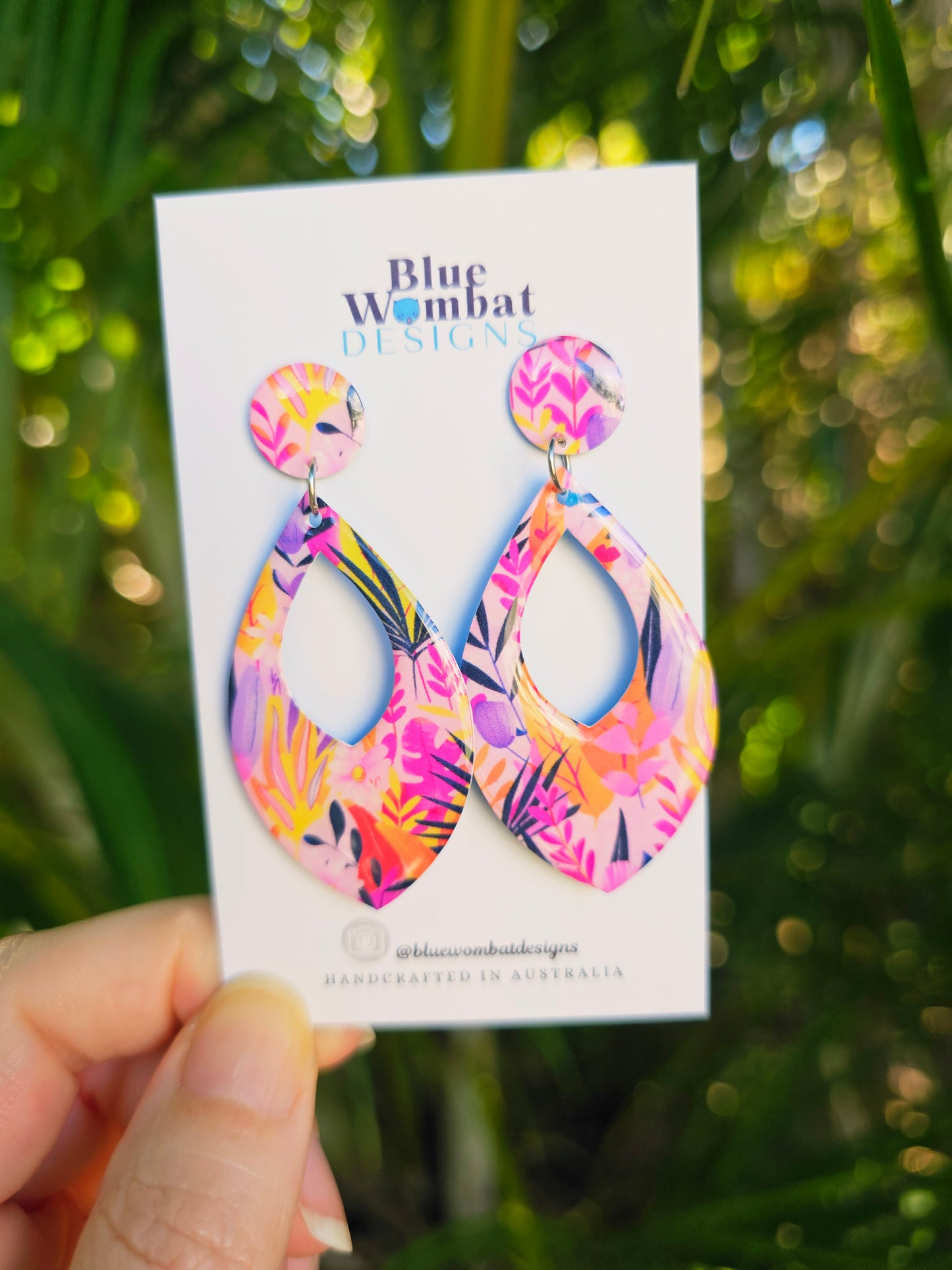 Floral Pink Pattern Yupo Paper Resin Dangle Earrings