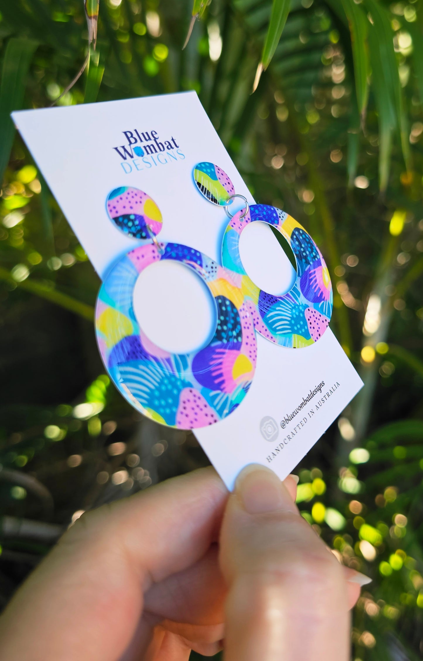 Round Hoop Resin Yupo Paper Dangle Earrings
