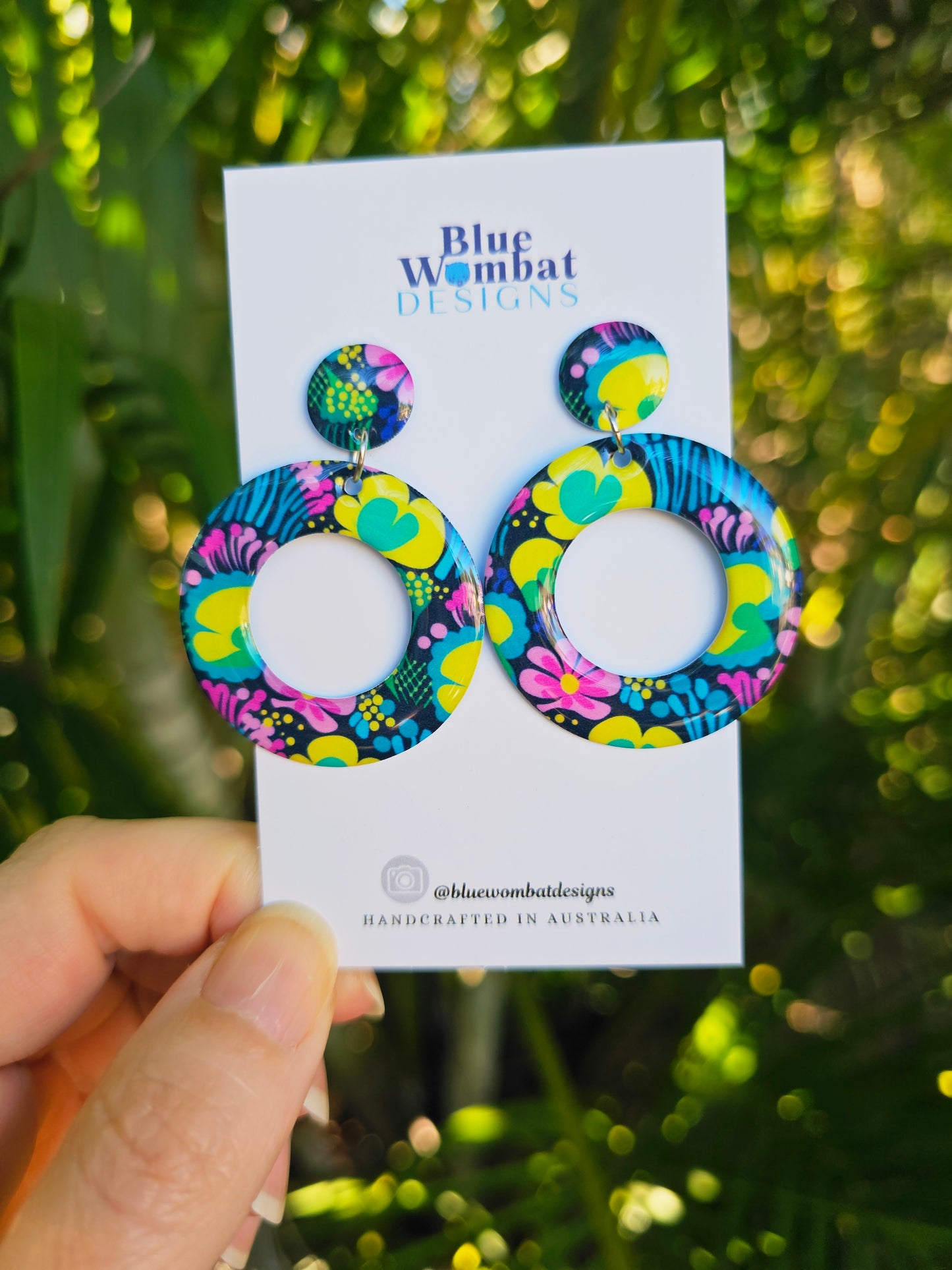 Floral Hoop Resin Yupo Paper Dangle Earrings