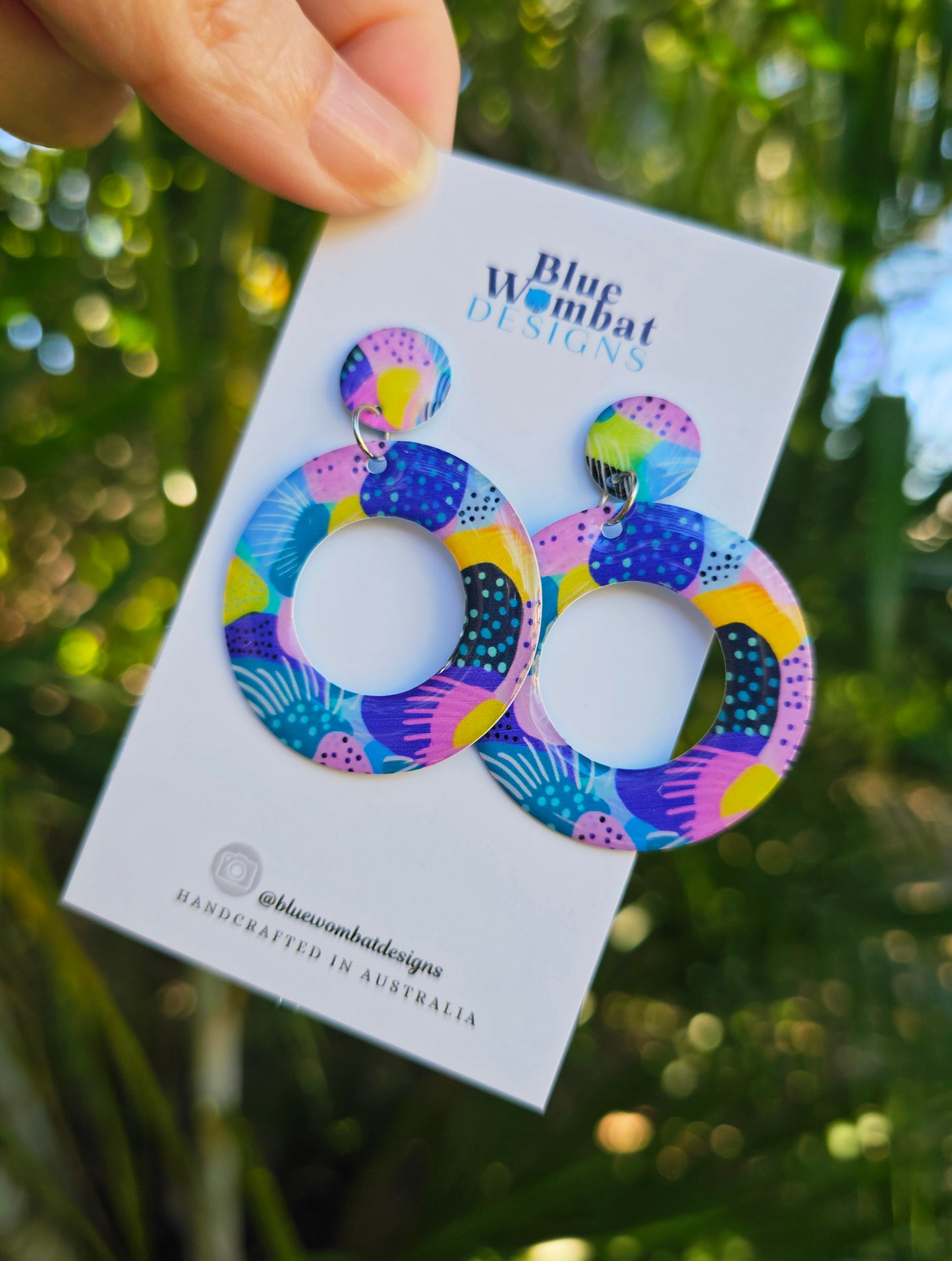 Round Hoop Resin Yupo Paper Dangle Earrings