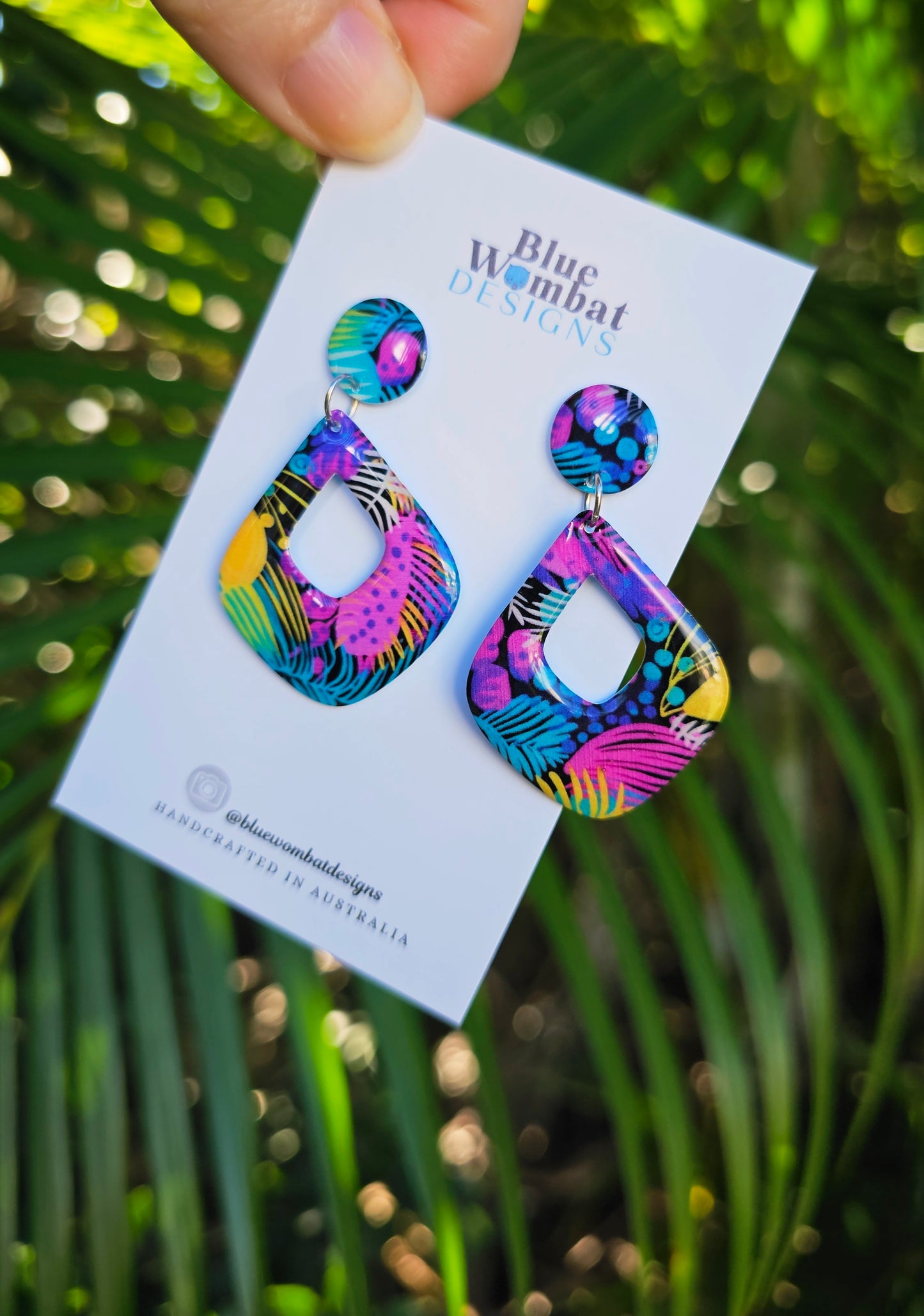 Diamond Hoop Resin Yupo Paper Dangle Earrings